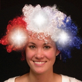 Light Up LED Fuzzy Red White & Blue Wig